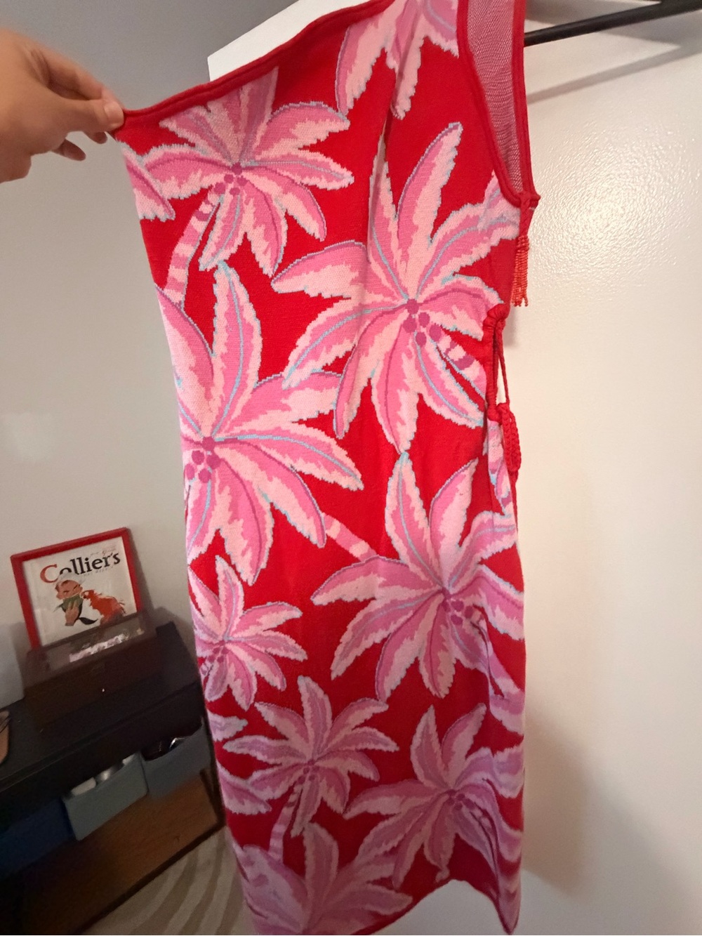 Farm Rio Red Tropical Palm Print Knit Dress